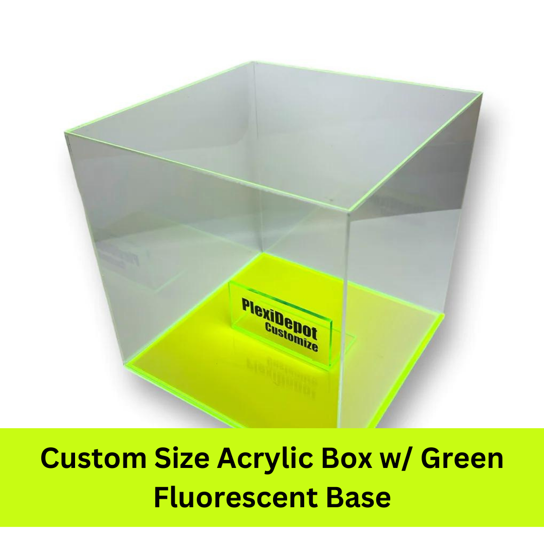 5-Sided Acrylic Box W/ Fluorescent Green I Red I Blue Base - Custom Size