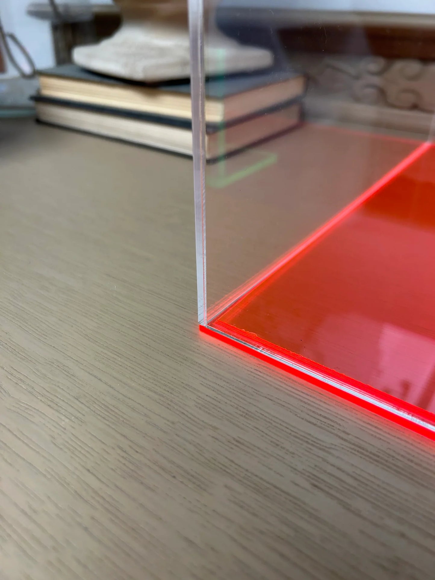 Custom Made Acrylic Box With Fluorescent Pink Base