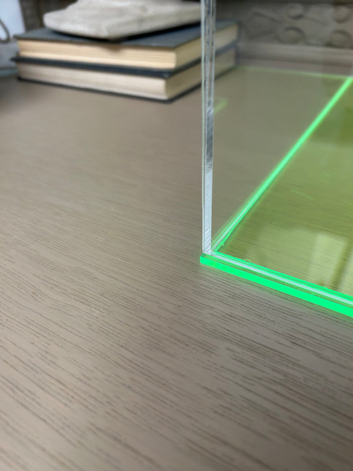 5-Sided Acrylic Box W/ Fluorescent Green I Red I Blue Base - Custom Size