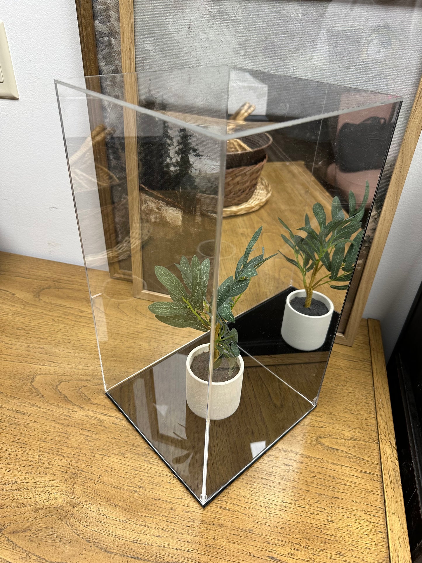 Plexiglass Display Case With Base And Mirror Back
