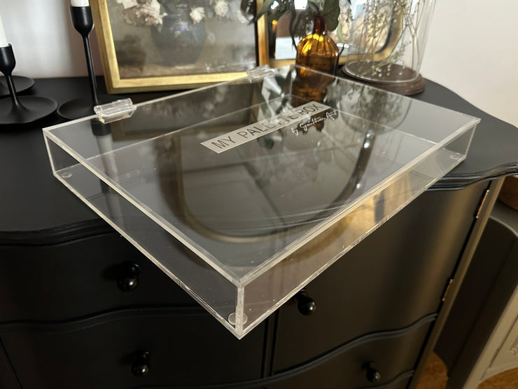 Custom Clear Acrylic Cosmetic Display w/ Hinged Lid and Custom Engraving