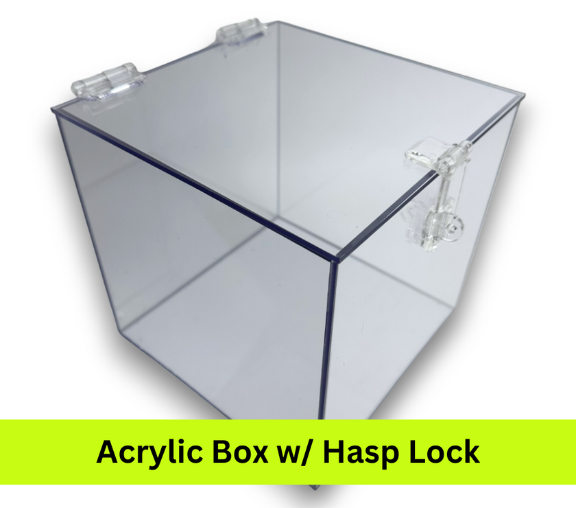 Acrylic 5-Sided Box w/ Hinged Lid and Hasp Lock