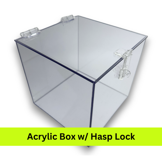 Acrylic 5-Sided Box w/ Hinged Lid and Hasp Lock
