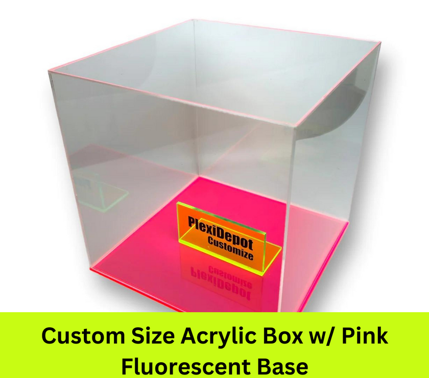 5-Sided Acrylic Box W/ Fluorescent Pink Base - Custom Size