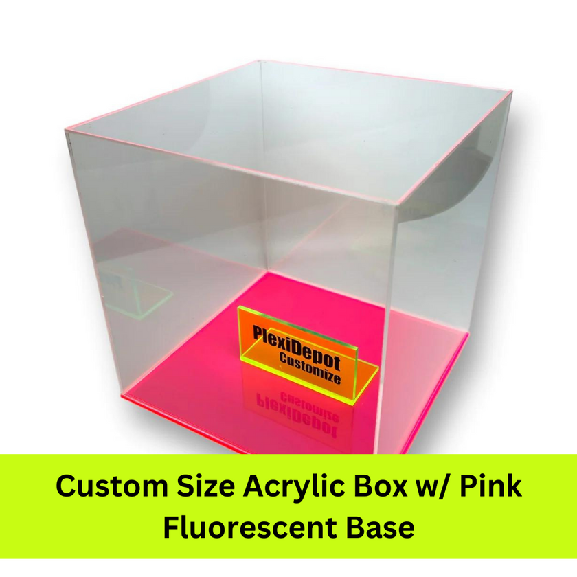 5-Sided Acrylic Box W/ Fluorescent Pink Base - Custom Size