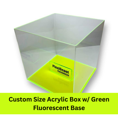 Caja de acrílico de 5 lados con base fluorescente verde, roja y azul (tamaño personalizado)