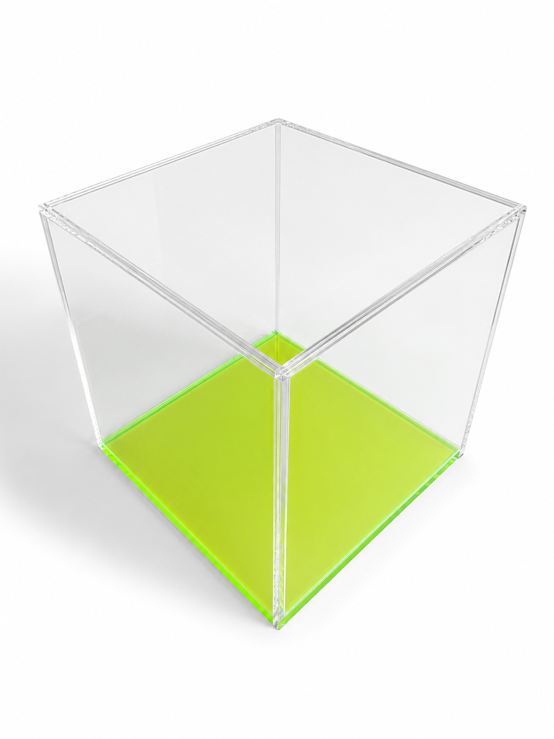 5-Sided Acrylic Box W/ Fluorescent Green I Red I Blue Base - Custom Size