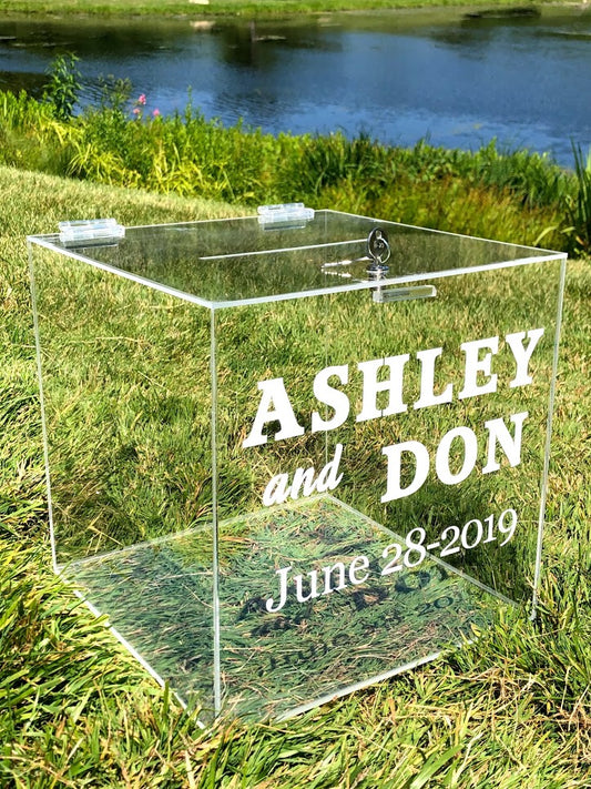 Personalized Name Card Box Wedding Acrylic Card Box with Lock and Key