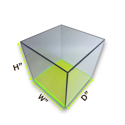 Caja de acrílico de 5 lados con base fluorescente verde, roja y azul (tamaño personalizado)