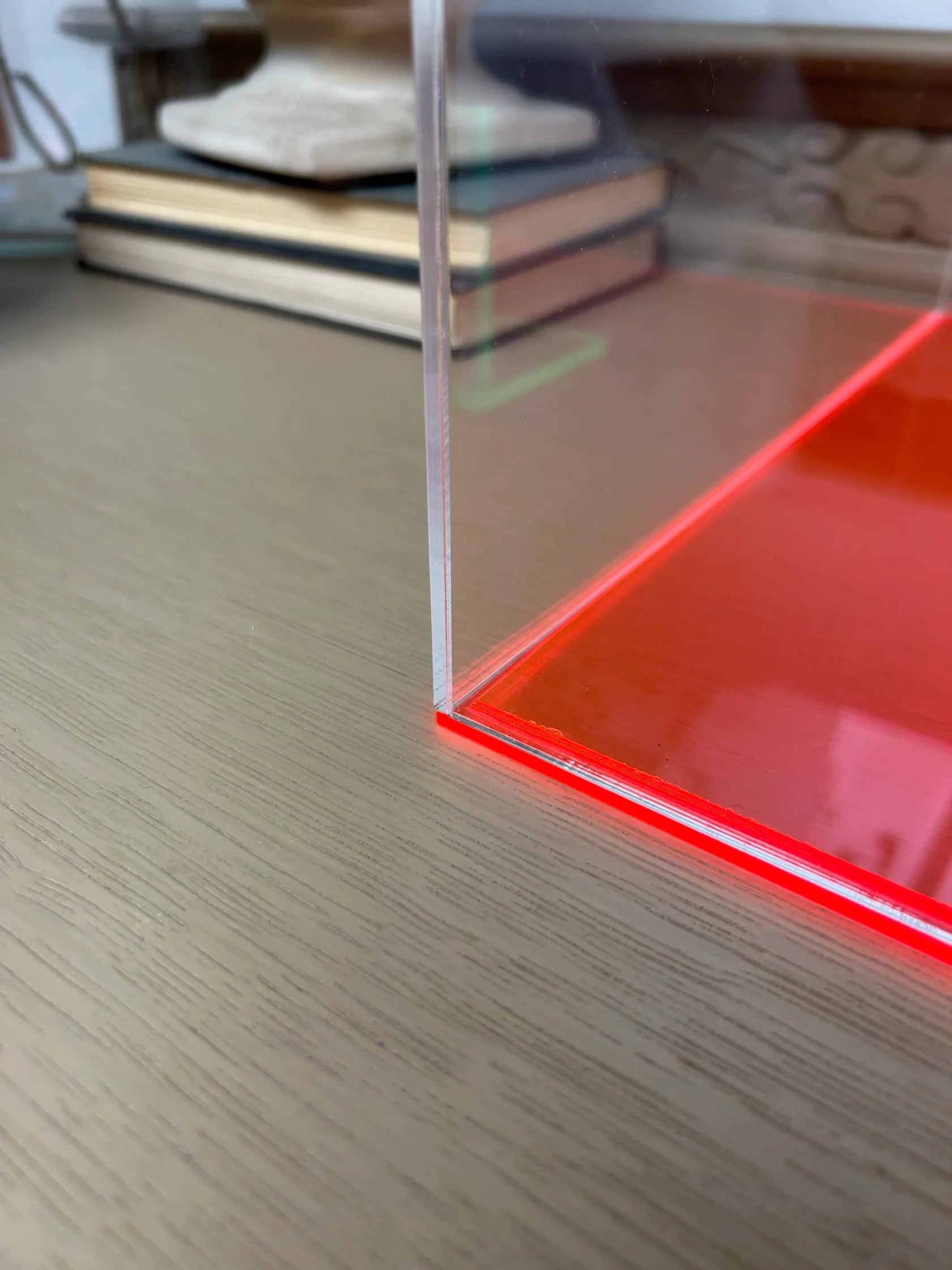 Custom Made Acrylic Box With Fluorescent Pink Base
