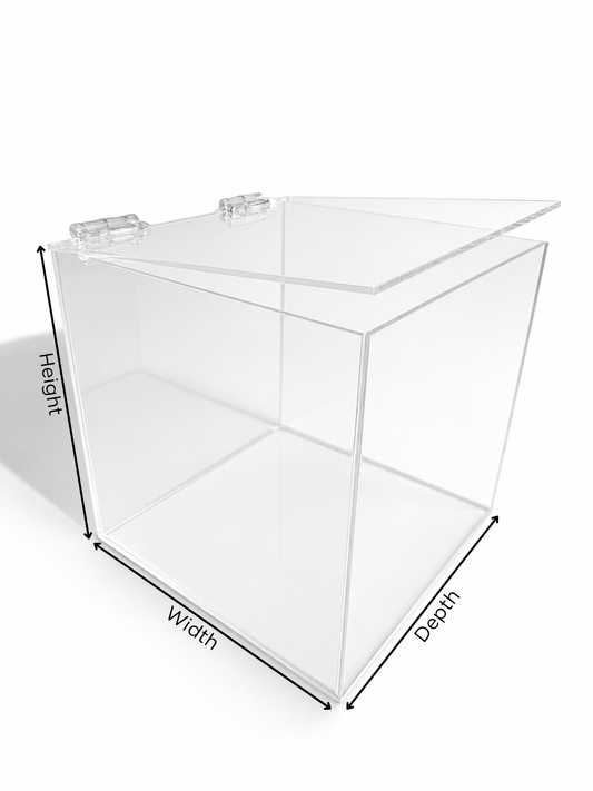 Caja de acrílico con tapa abatible - Tamaño personalizado