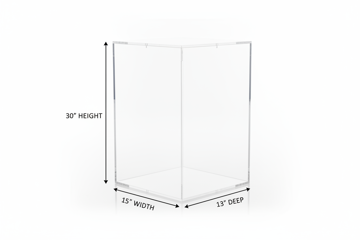 clear acrylic box 30 tall x 15 x 13 deep 