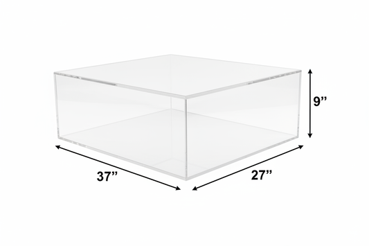 Custom Made Clear Acrylic Plexiglass Display Case 37 x27 x 9 tall with size arrows